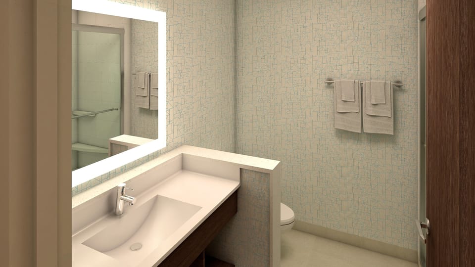Shower, free toiletries, hair dryer, towels