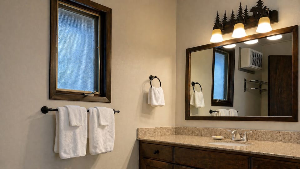 Combined shower/tub, hair dryer, towels, soap