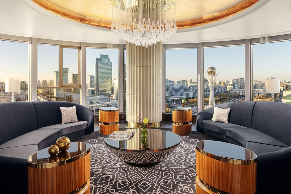 The Ritz-Carlton Suite, 1 King, Non Smoking (Baiterek view) | Living room | 1-inch TV with cable channels