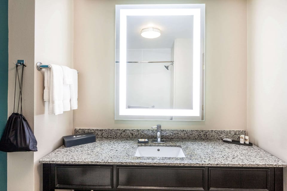 Combined shower/tub, free toiletries, hair dryer, towels