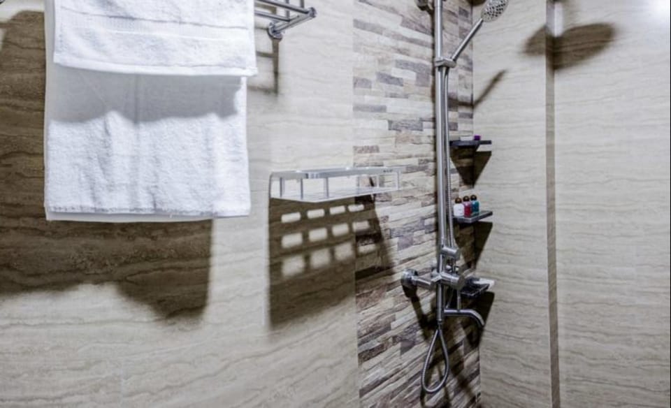 Shower, free toiletries, towels
