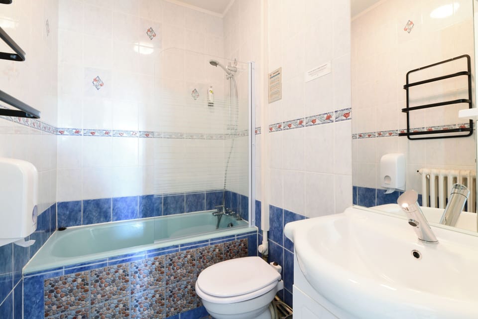 Hair dryer (on request), towels, soap, shampoo