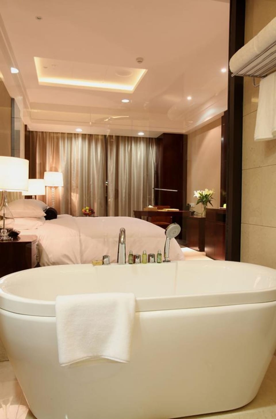 Separate tub and shower, rainfall showerhead, free toiletries, bathrobes