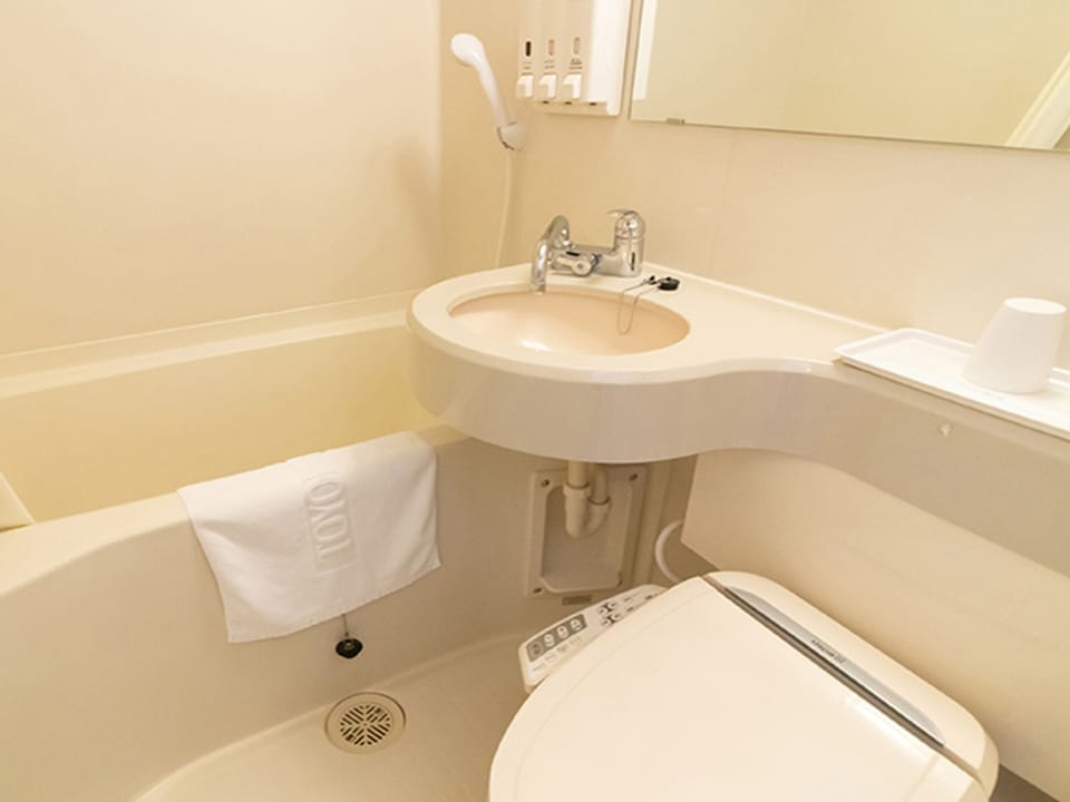 Combined shower/tub, free toiletries, slippers, bidet