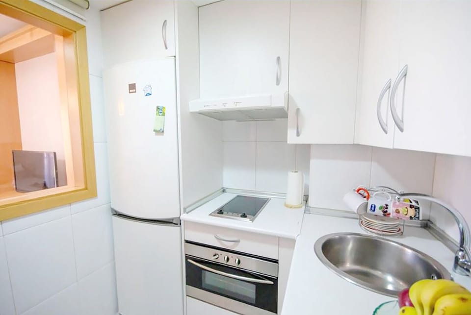 Fridge, microwave, stovetop, espresso maker