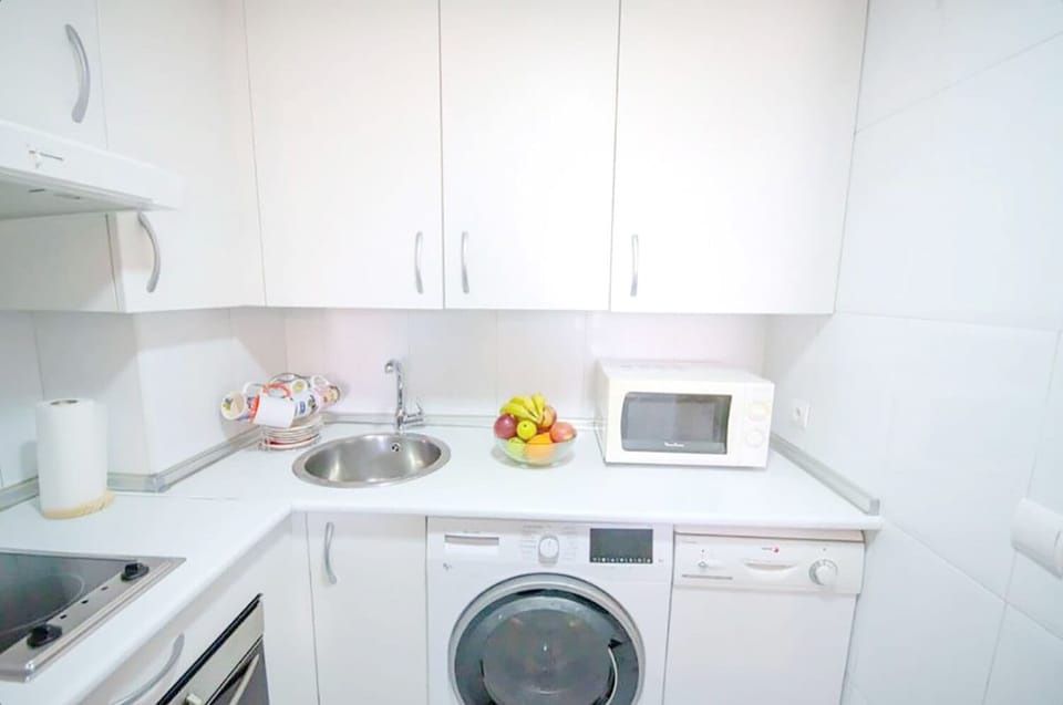 Fridge, microwave, stovetop, espresso maker