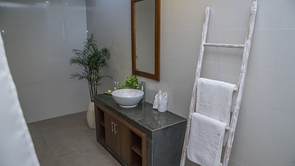 Shower, free toiletries, hair dryer, towels