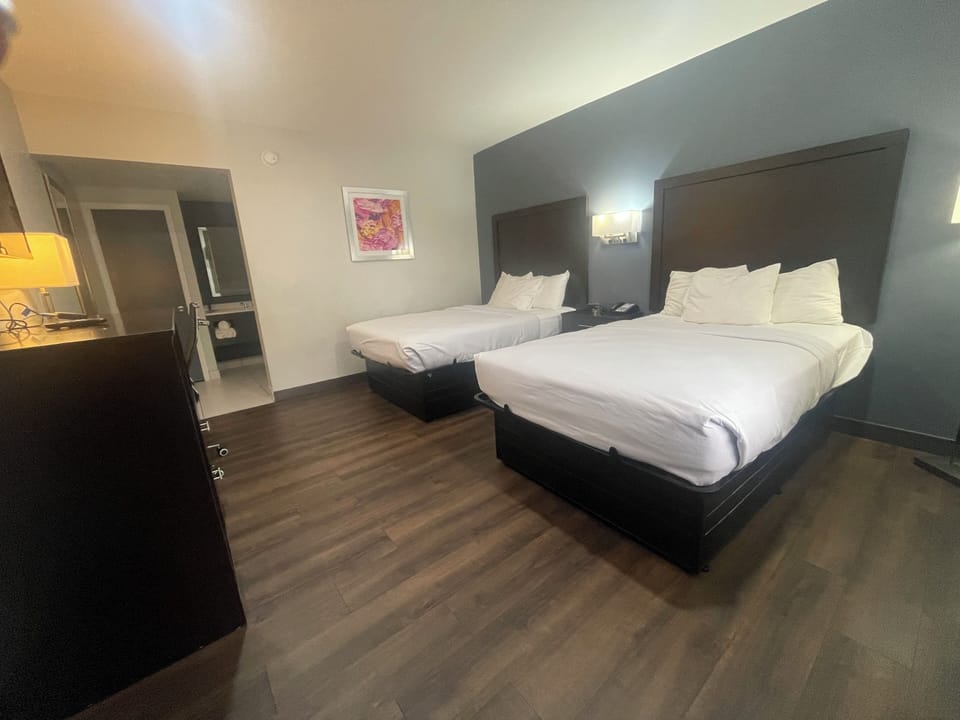Standard Room, 2 Double Beds, Non Smoking, Refrigerator & Microwave | Iron/ironing board, WiFi (free), alarm clocks, bed sheets