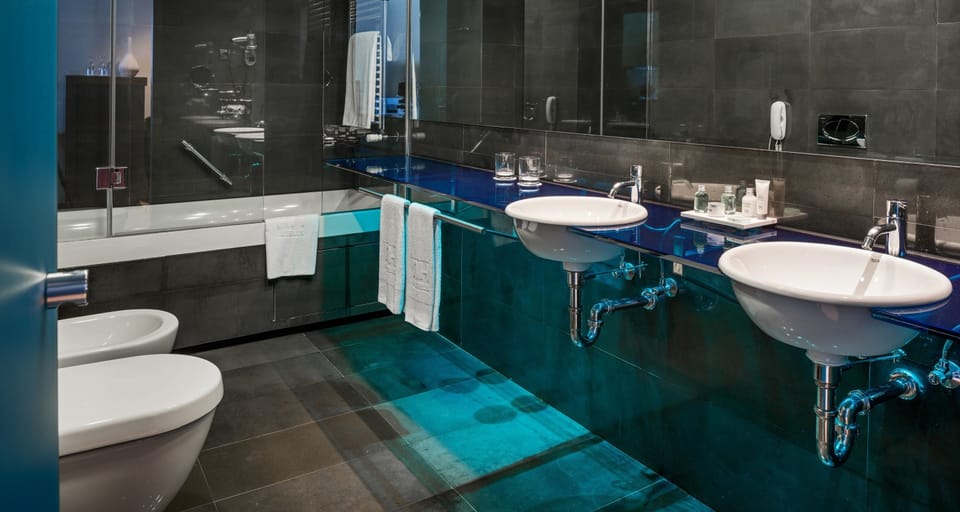 Eco-friendly toiletries, hair dryer, towels