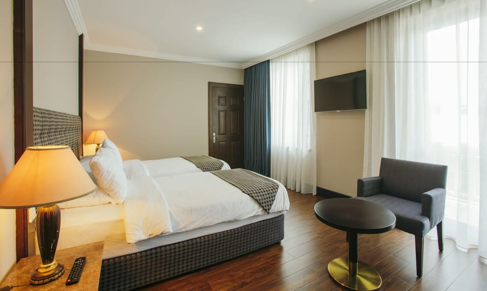 Deluxe Double or Twin Room, City View | Minibar, in-room safe, desk, iron/ironing board