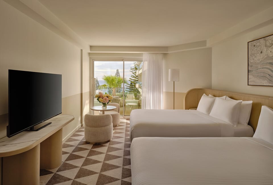 Premium Room, 2 Double Beds, Pool View | Minibar, in-room safe, desk, laptop workspace