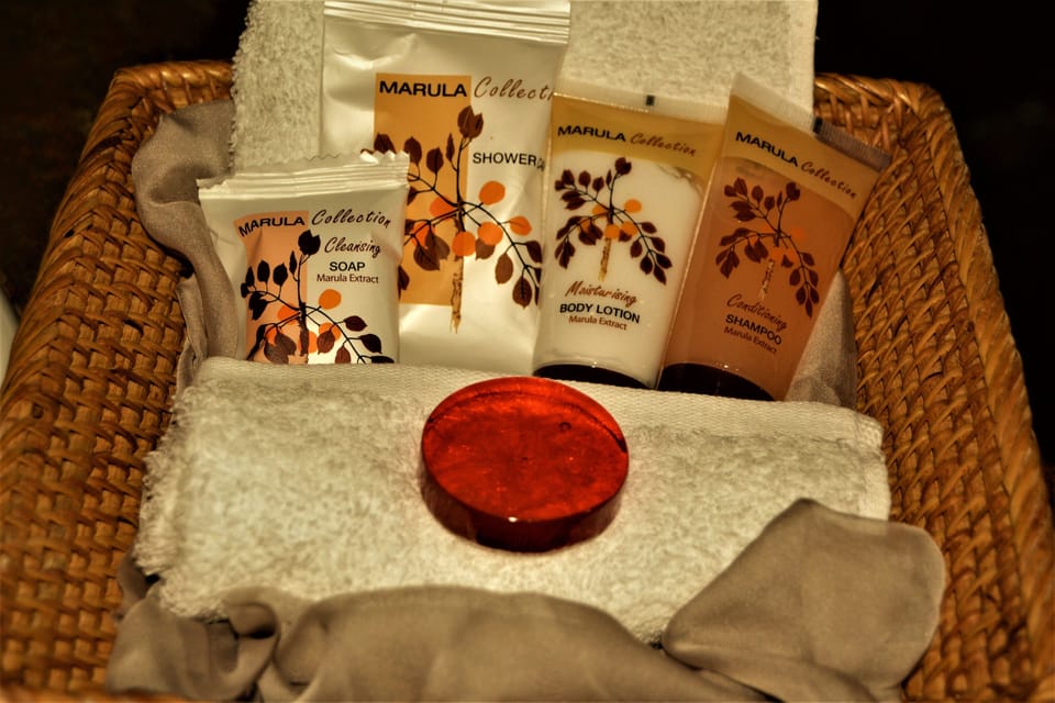 Shower, free toiletries, towels