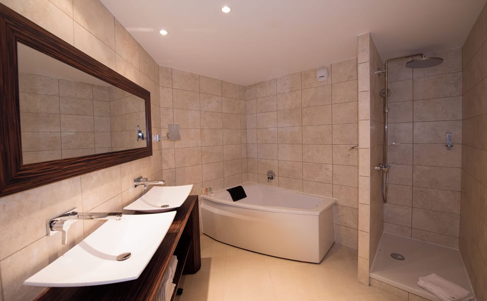 Shower, free toiletries, hair dryer, towels