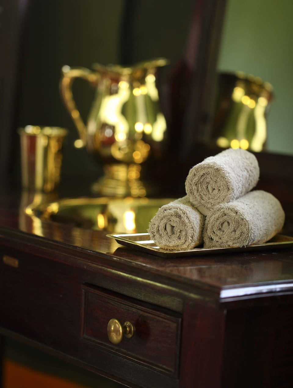 Shower, slippers, towels, toilet paper