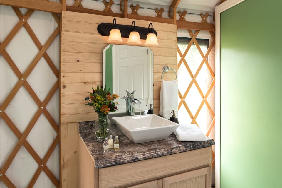 Oneida Yurt with Kitchenette and Full Bathroom (Breakfast Items Provided) | Bathroom sink