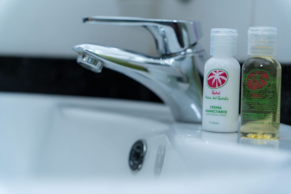 Shower, free toiletries, hair dryer, towels