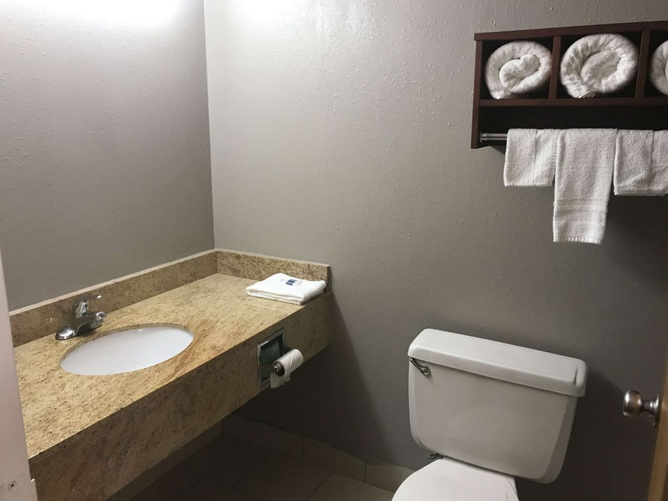 Combined shower/tub, hair dryer, towels