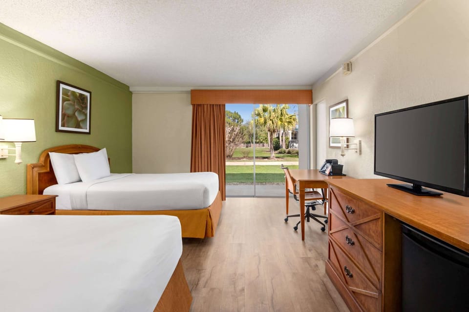 Room, 2 Double Beds, Accessible, Non Smoking (Mobility, Bathtub w/Grab Bars) | Pillowtop beds, desk, laptop workspace, blackout drapes