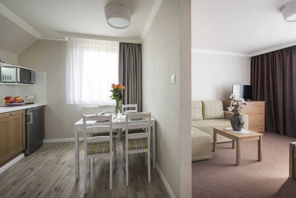 Deluxe Double Room, 1 King Bed, Kitchenette | Living area | Flat-screen TV