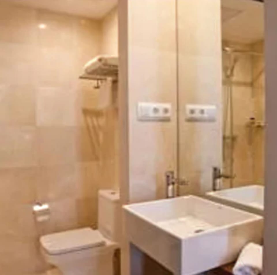 Shower, free toiletries, hair dryer, towels