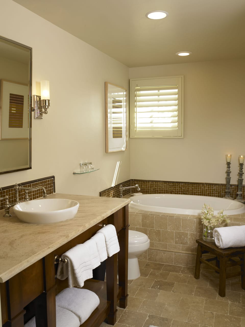 Shower, designer toiletries, hair dryer, bathrobes