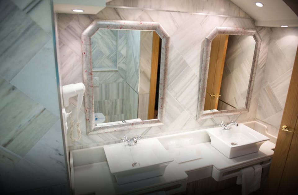 Combined shower/tub, free toiletries, hair dryer, bidet