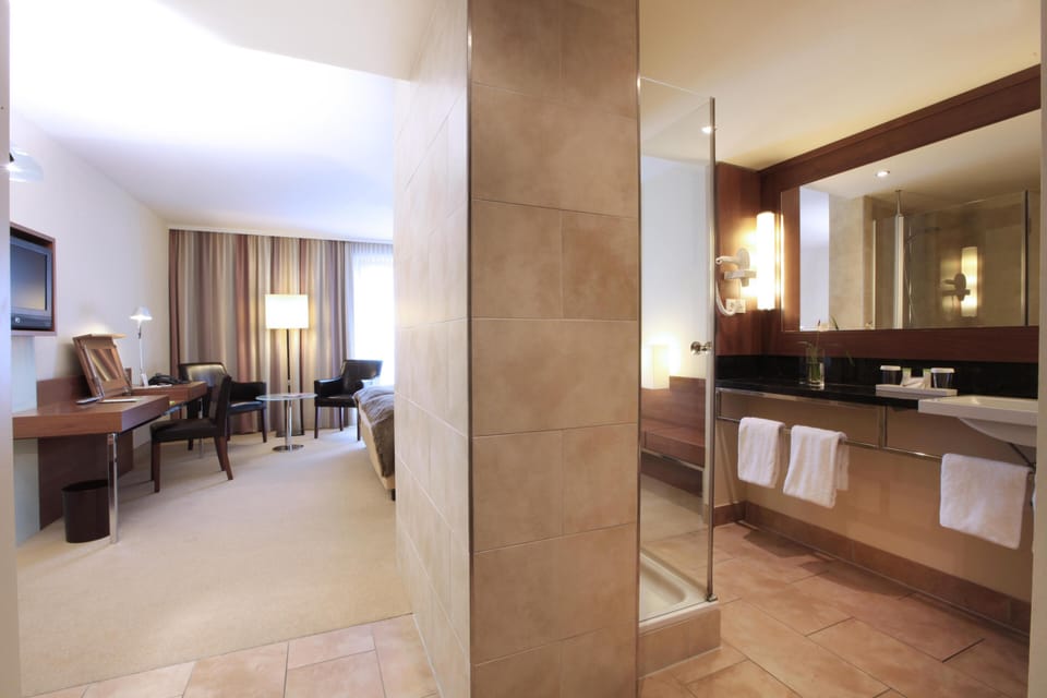 Shower, eco-friendly toiletries, hair dryer, bathrobes