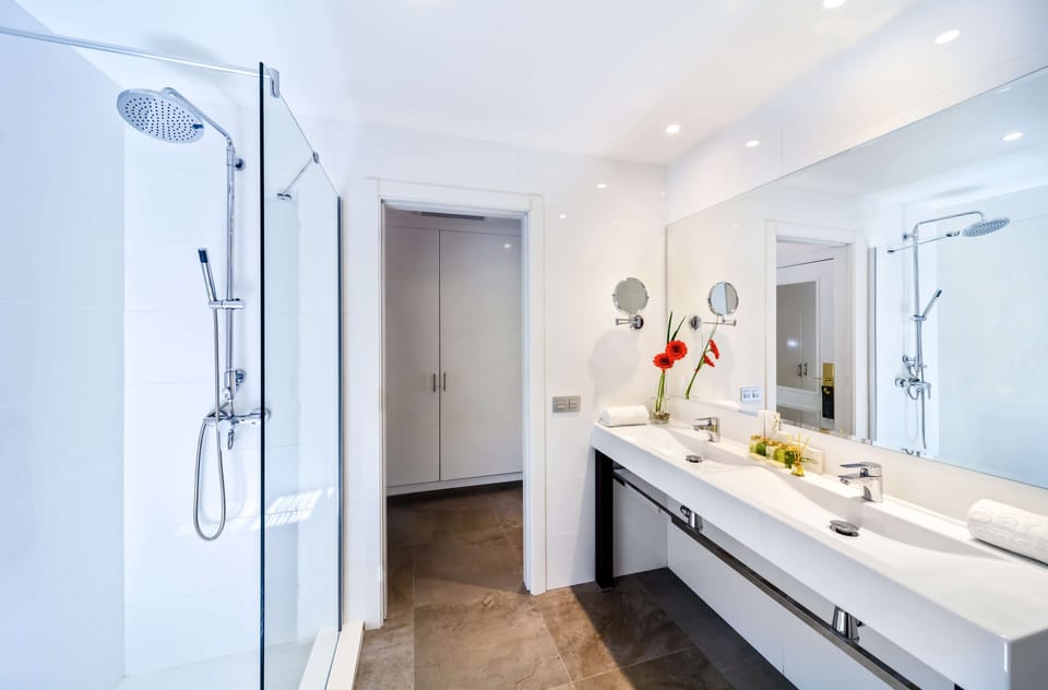 Rainfall showerhead, free toiletries, hair dryer, bidet