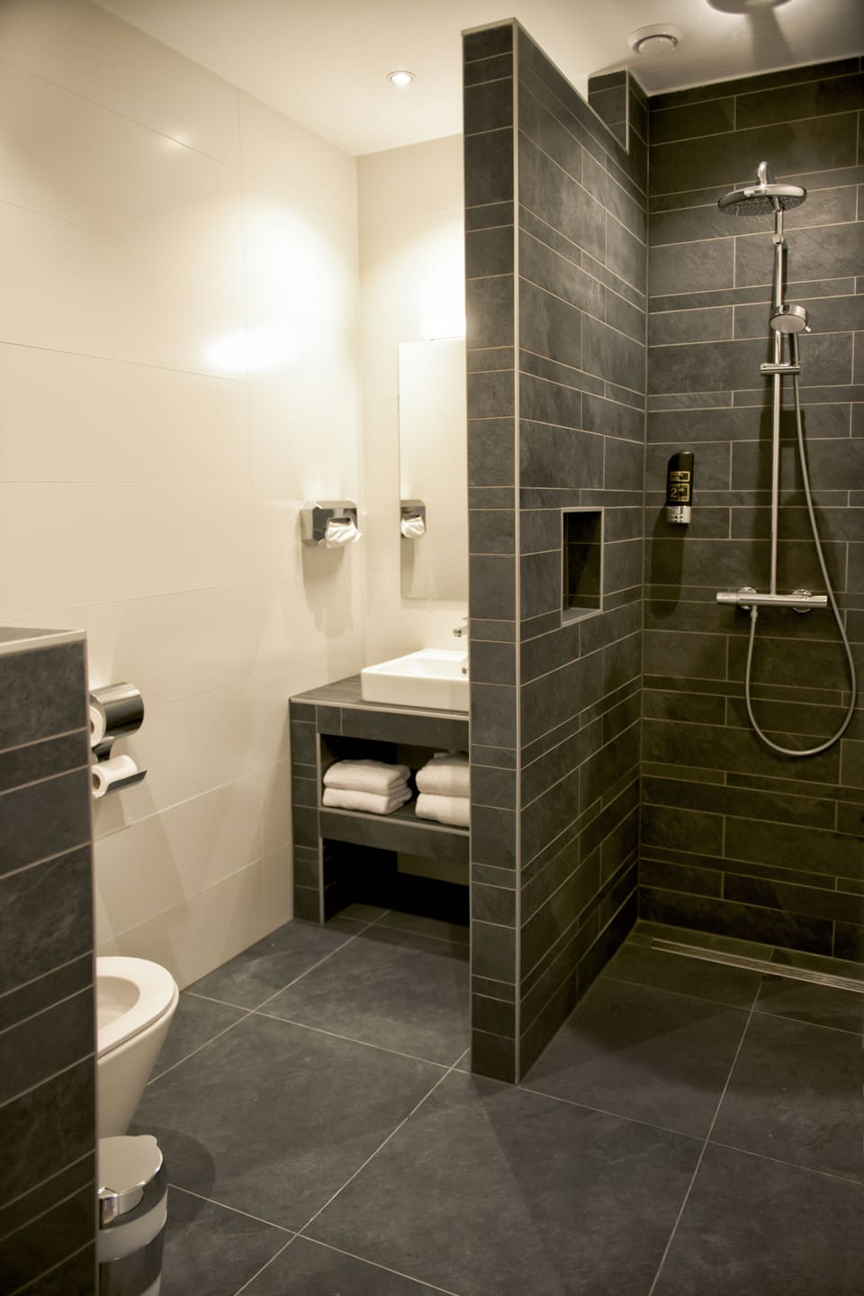 Shower, free toiletries, towels, soap