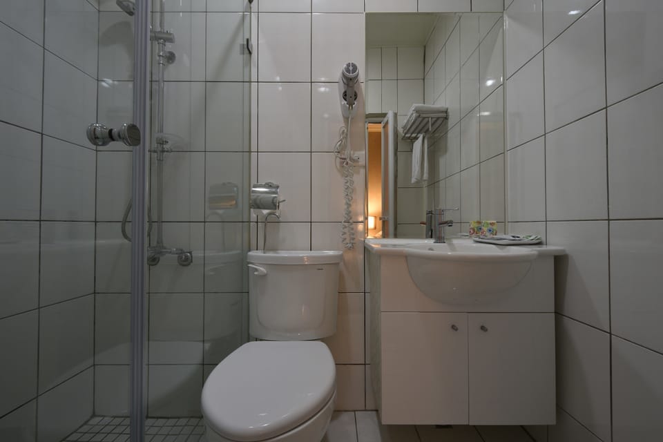Shower, free toiletries, hair dryer, slippers