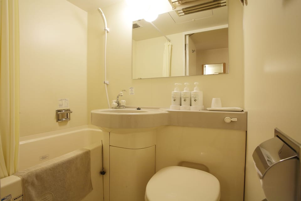 Combined shower/tub, free toiletries, hair dryer, bathrobes