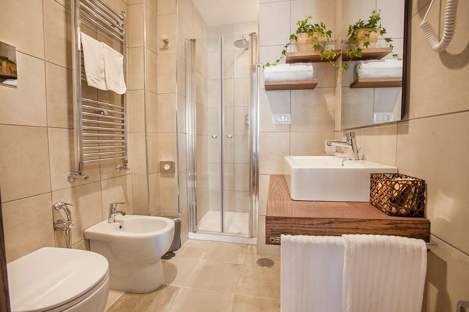 Shower, free toiletries, hair dryer, bidet