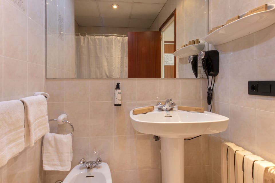Shower, bidet, towels, soap