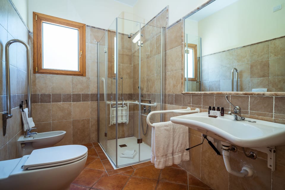 Shower, free toiletries, hair dryer, bidet