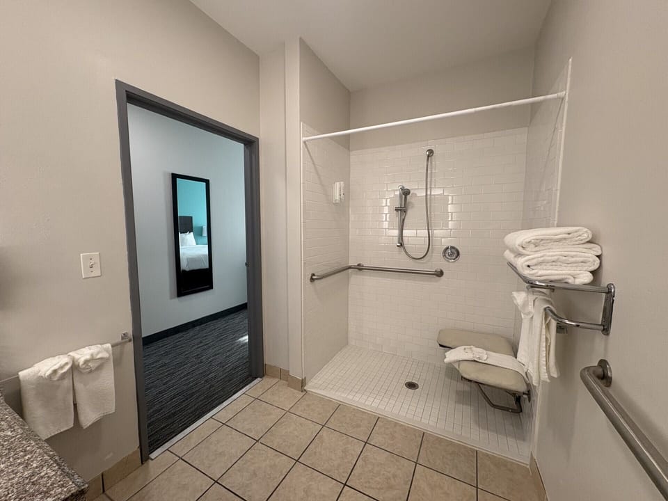 Room, 2 Queen Beds, Accessible, Non Smoking | Bathroom | Eco-friendly toiletries, hair dryer, towels