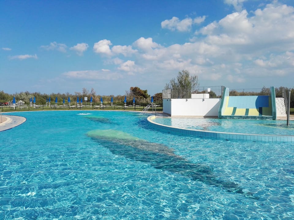 Seasonal outdoor pool, pool umbrellas, sun loungers