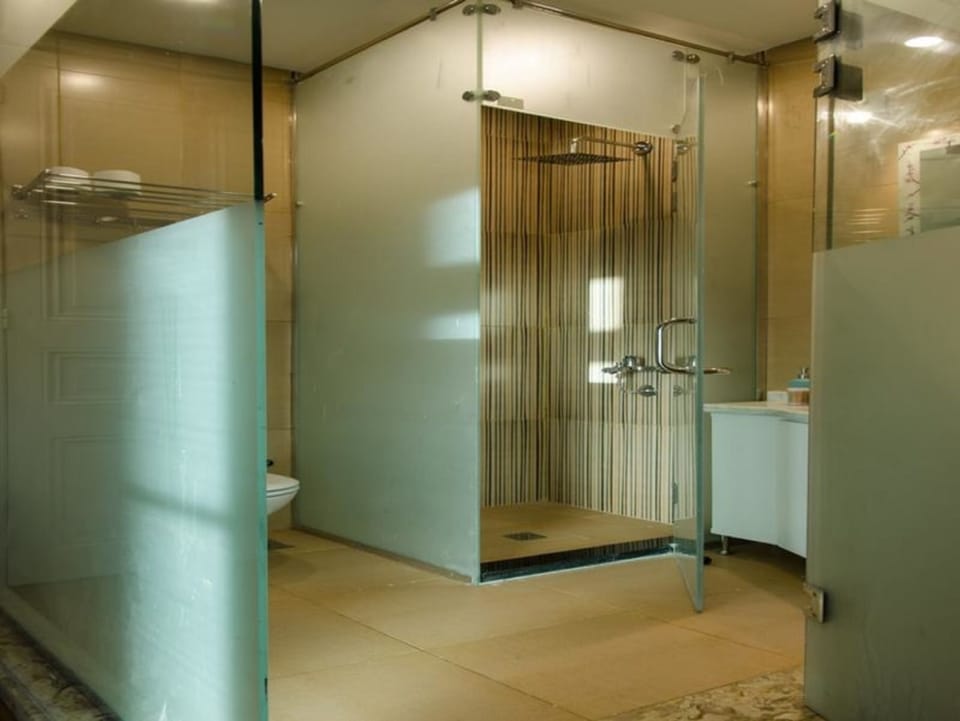 Shower, free toiletries, hair dryer, towels