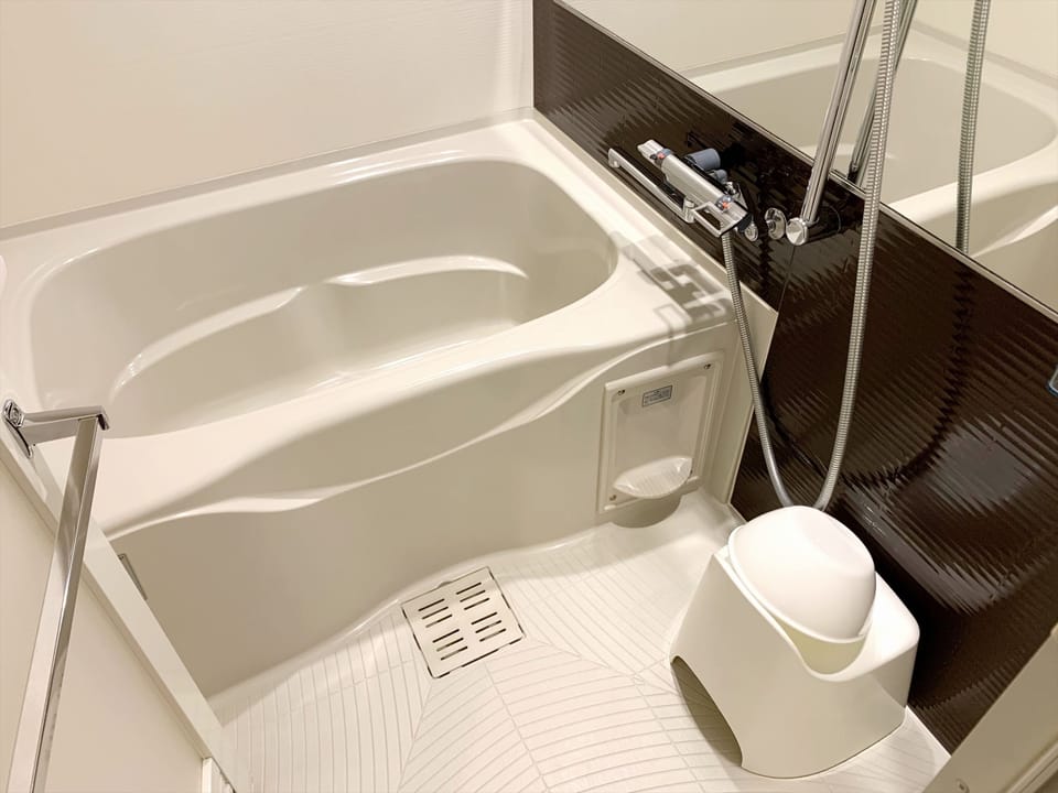 Separate tub and shower, deep soaking tub, free toiletries, hair dryer