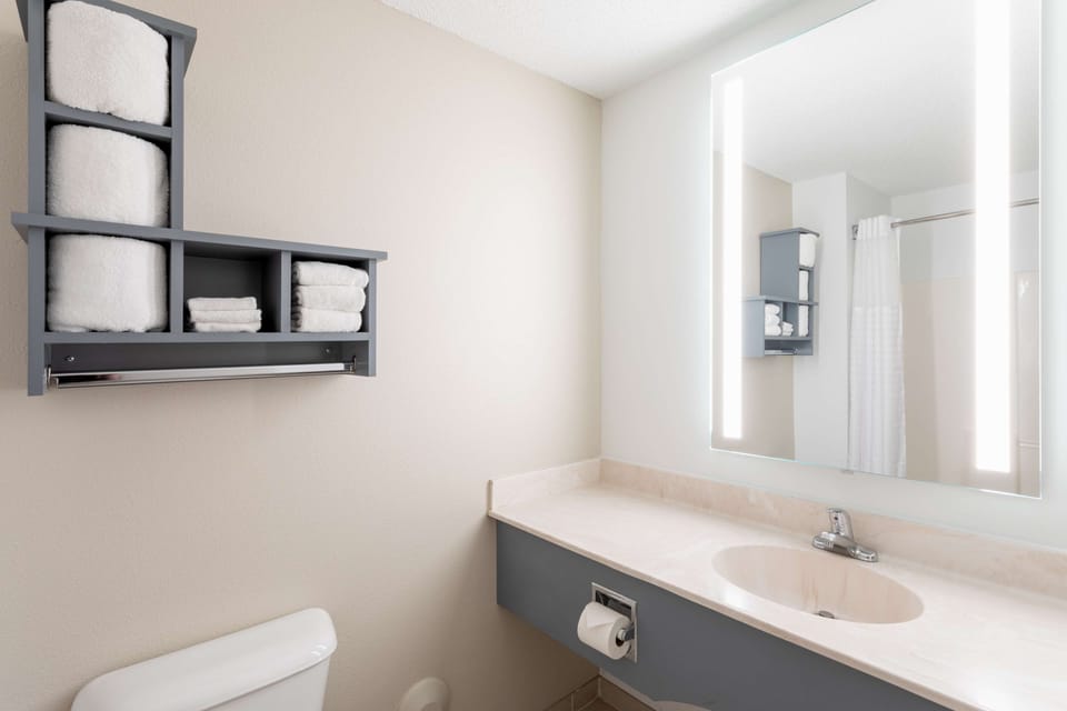 Designer toiletries, hair dryer, towels