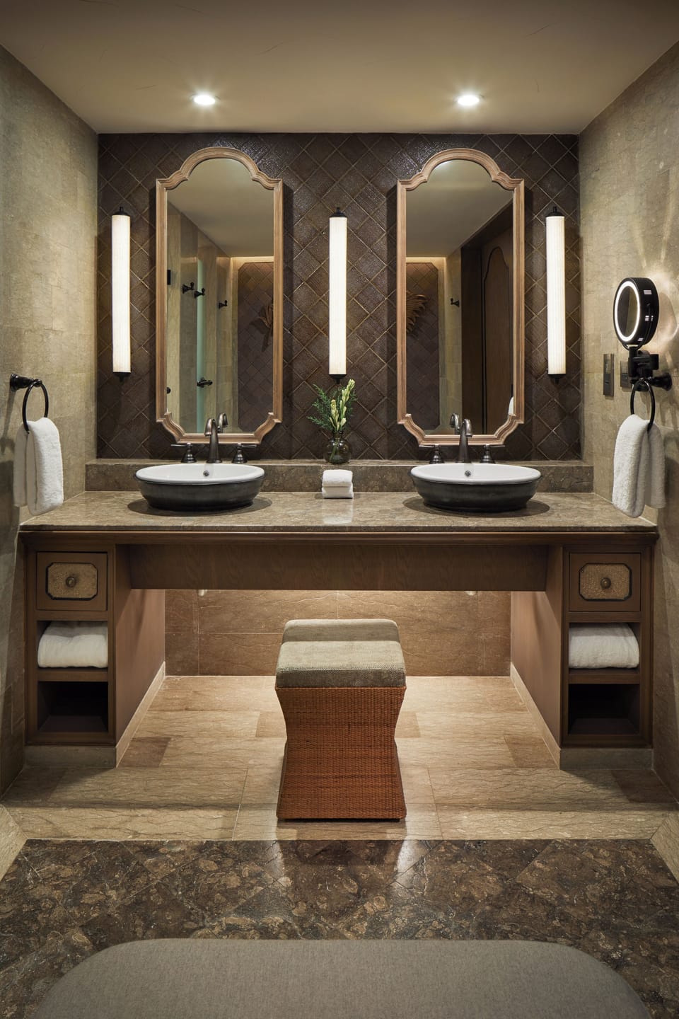 Designer toiletries, hair dryer, bathrobes, slippers