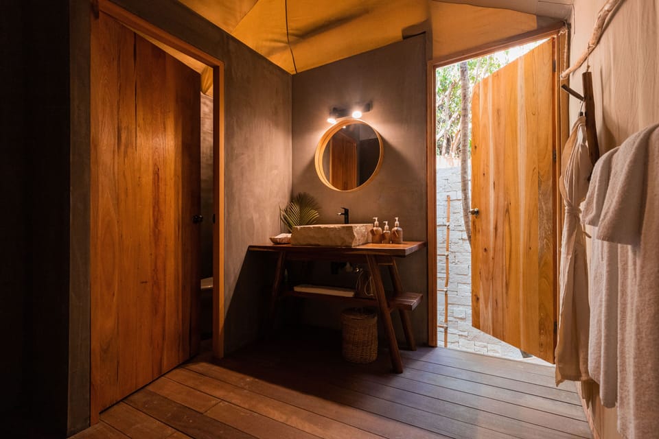 Shower, rainfall showerhead, eco-friendly toiletries, hair dryer