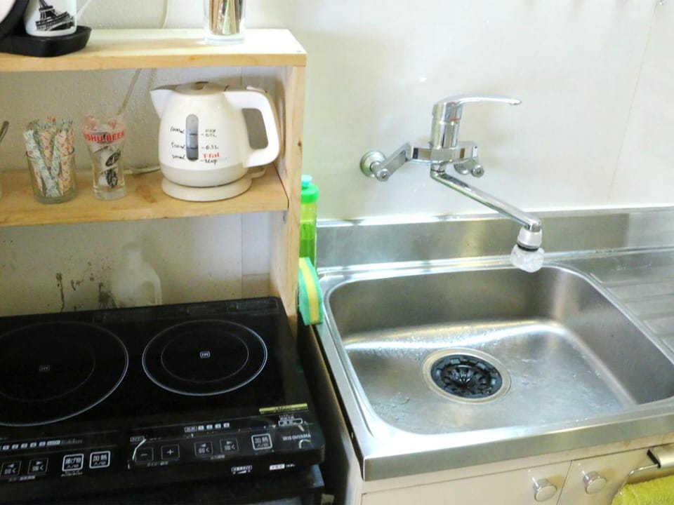 Fridge, microwave, griddle, cookware/dishes/utensils