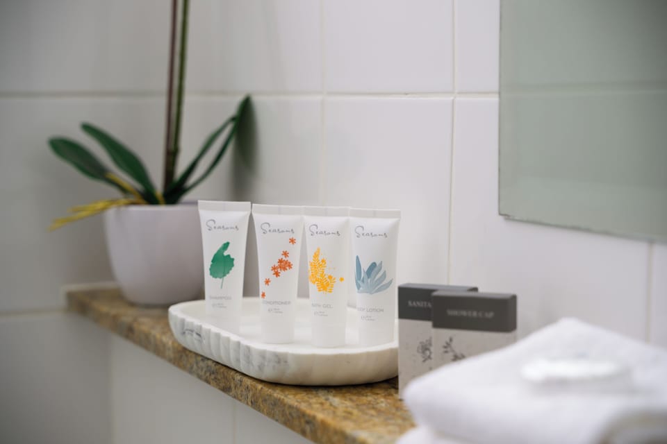 Free toiletries, hair dryer, towels