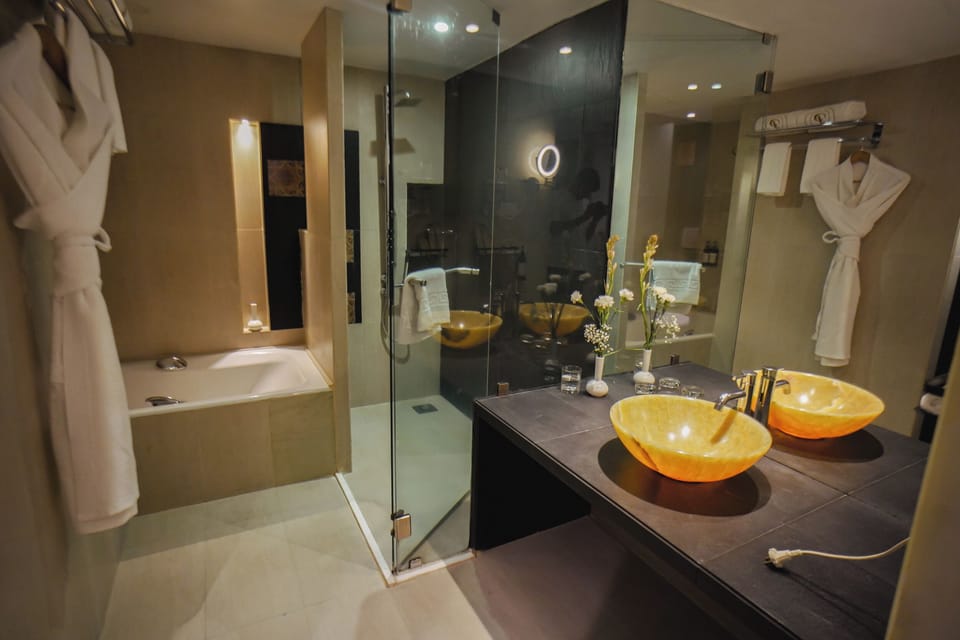 Presidential Room | Bathroom | Combined shower/tub, free toiletries, hair dryer, bathrobes