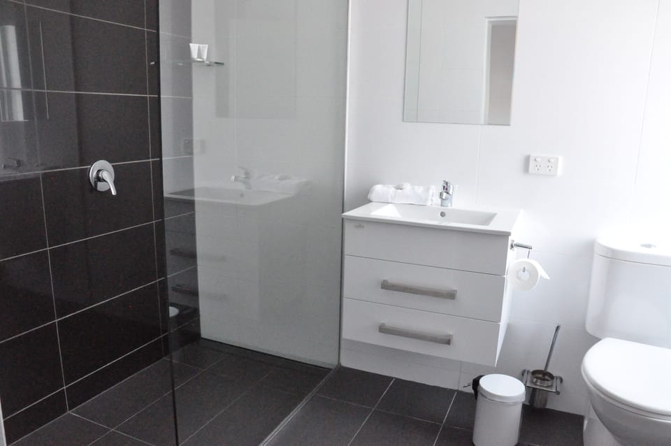 Shower, free toiletries, hair dryer, towels