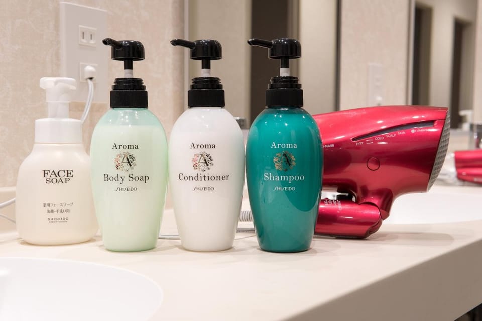 Shower, free toiletries, hair dryer, slippers
