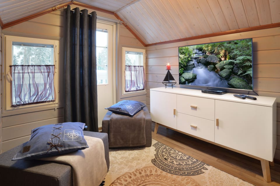 Superior Apartment 2, Sauna | Living area | 48-inch flat-screen TV with cable channels, TV, fireplace