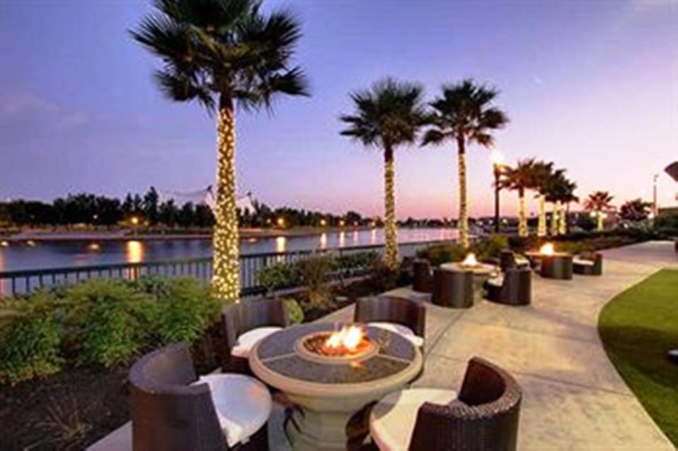 Dinner served, pool views 