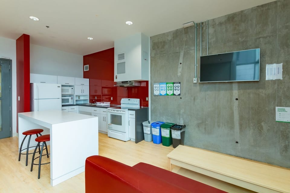 Full-size fridge, microwave