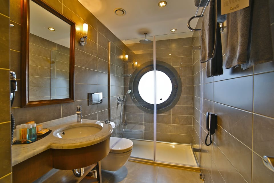 Shower, eco-friendly toiletries, hair dryer, slippers